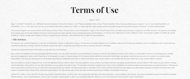 Terms Of Use >> Rumbleon Classifieds Terms Of Use Terms Of Use >> Rumbleon Classifieds Terms Of Use